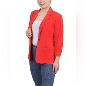 NYCC NY Collection Petite 3/4 Ruched Sleeve Scuba Crepe Blazer Jacket size PL